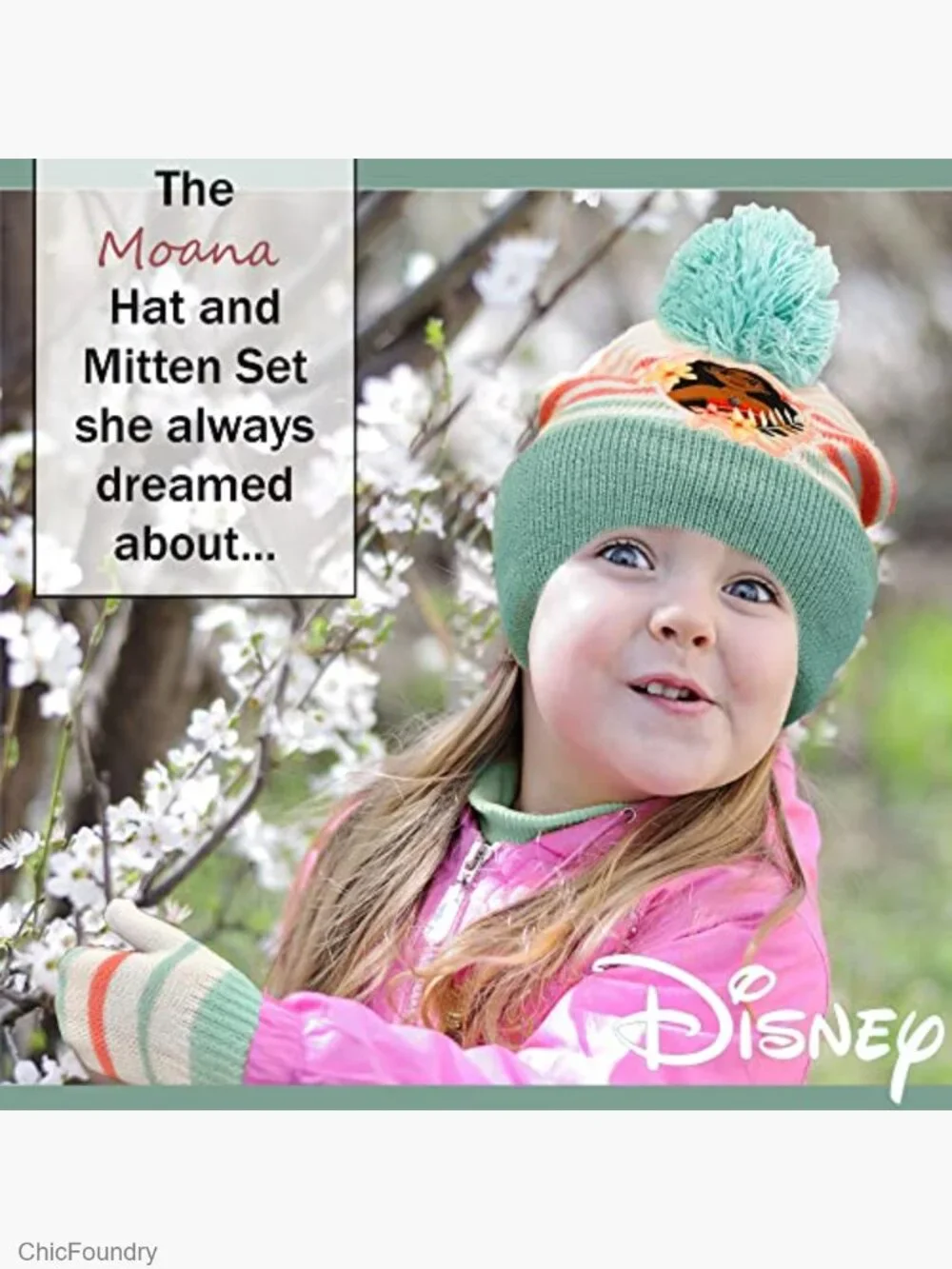 Moana Girls Beanie Hat and Mittens Set Winter Cold Weather Ages 2-7